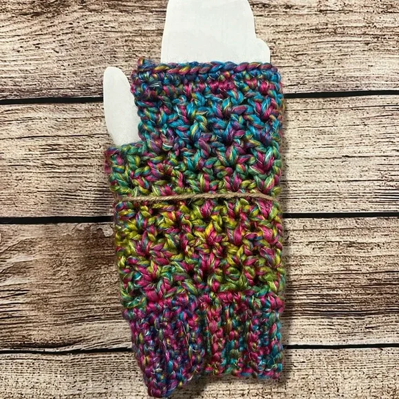 Handmade Crochet Multicolor Fingerless Gloves - Picture 2 of 4